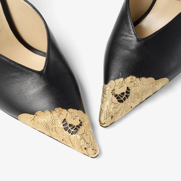 Black and Vintage Gold Jimmy Choo Faiz 100 Pumps, view 3 | Heels