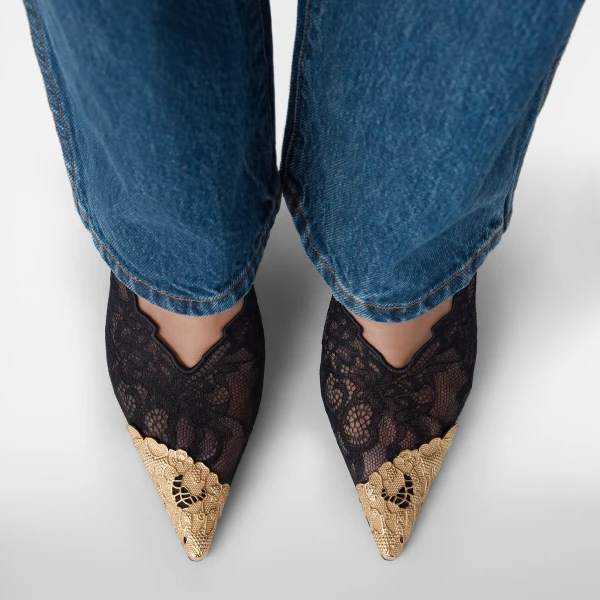 Black and Vintage Gold Jimmy Choo Faiz 100 Pumps, view 3 | Heels