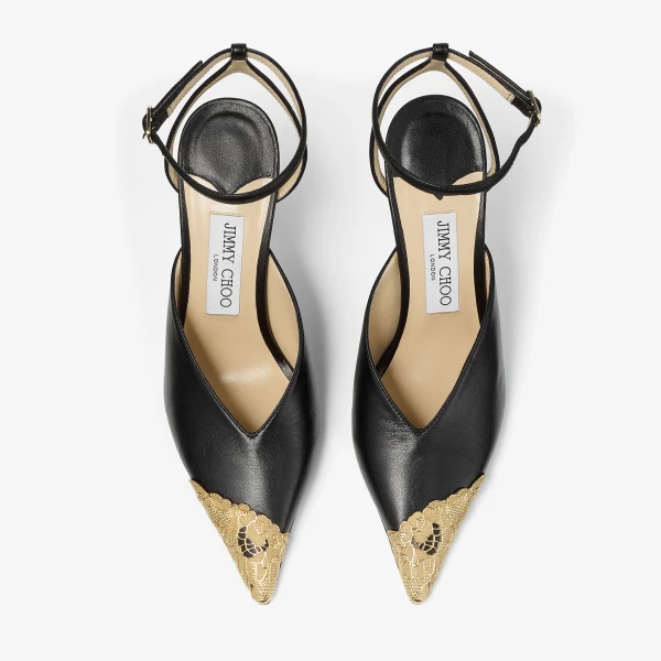 Black and Vintage Gold Jimmy Choo Faiz 100 Pumps, view 4 | Heels
