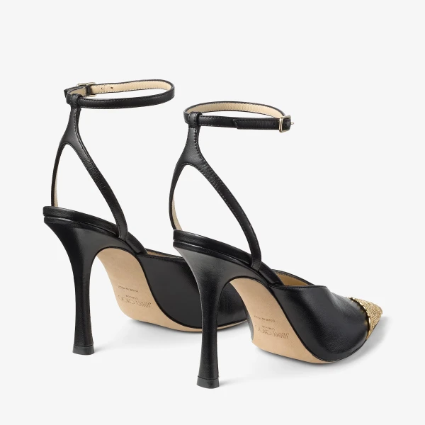 Black and Vintage Gold Jimmy Choo Faiz 100 Pumps, view 5 | Heels