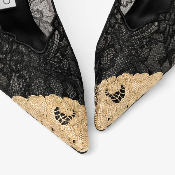 Black and Vintage Gold Jimmy Choo Faiz 100 Pumps, view 6 | Heels
