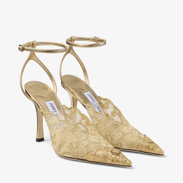 Gold and Vintage Gold Jimmy Choo Faiz 100 Pumps, view 2 | Heels
