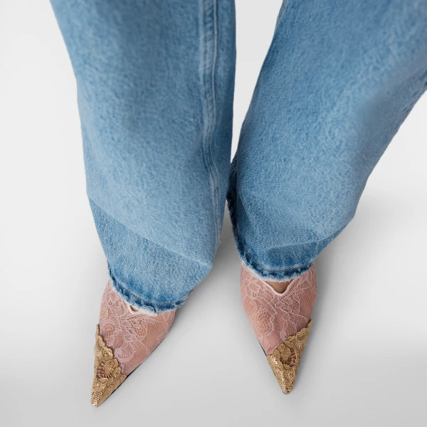 Rose and Light Gold Jimmy Choo Faiz 100 Pumps, view 3 | Heels