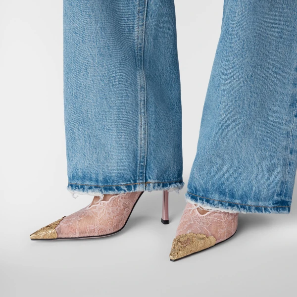 Rose and Light Gold Jimmy Choo Faiz 100 Pumps, view 4 | Heels