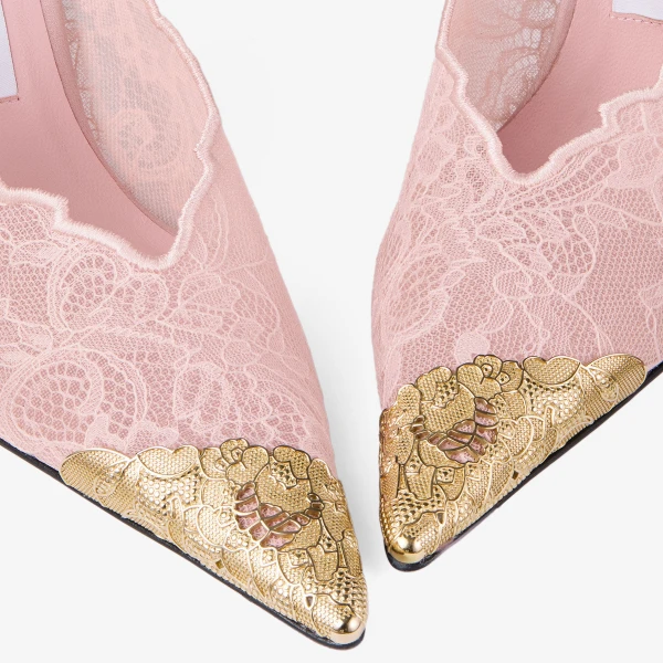 Rose and Light Gold Jimmy Choo Faiz 100 Pumps, view 6 | Heels