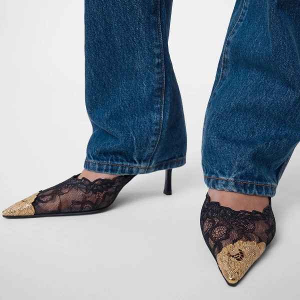 Black and Vintage Gold Jimmy Choo Faiz Pump 65, view 3 | Heels