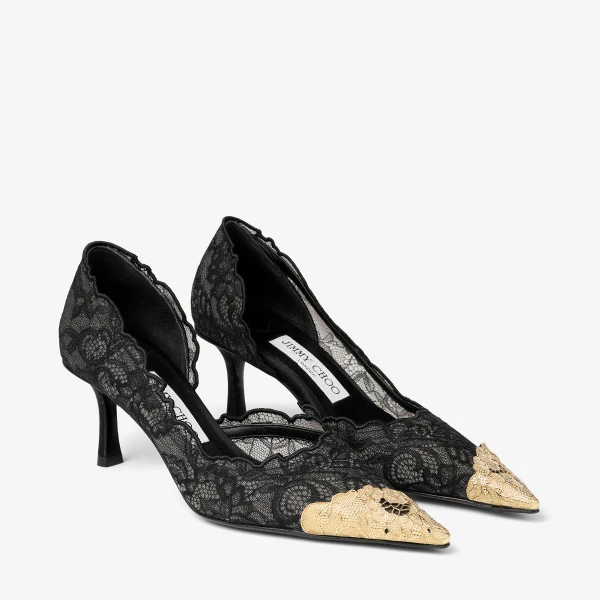 Black and Vintage Gold Jimmy Choo Faiz Pump 65, view 4 | Heels