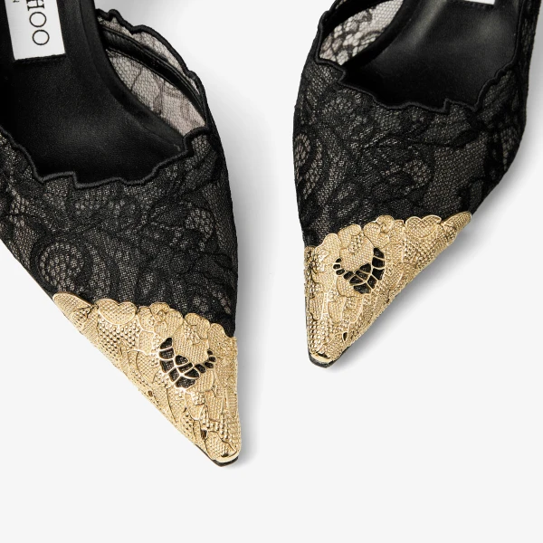 Black and Vintage Gold Jimmy Choo Faiz Pump 65, view 5 | Heels