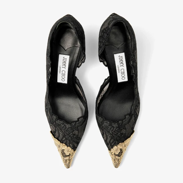 Black and Vintage Gold Jimmy Choo Faiz Pump 65, view 6 | Heels