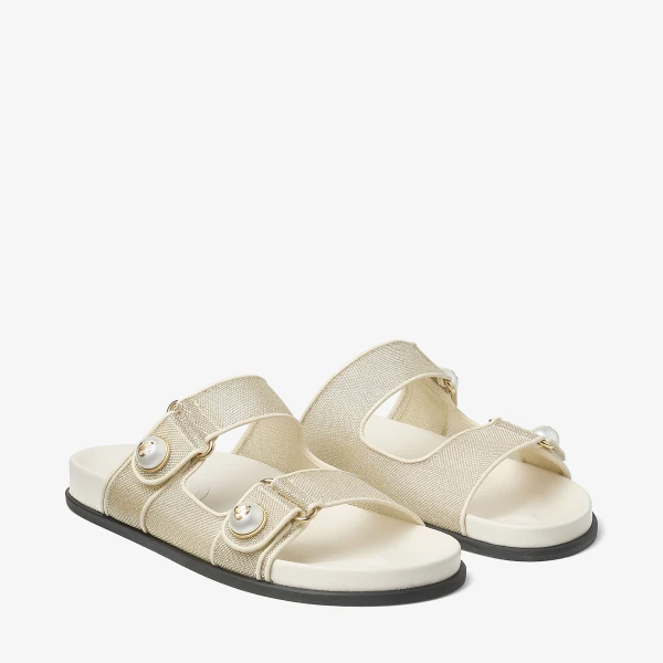 Champagne and Latte Jimmy Choo Fayence Sandal, view 2 | Sandals