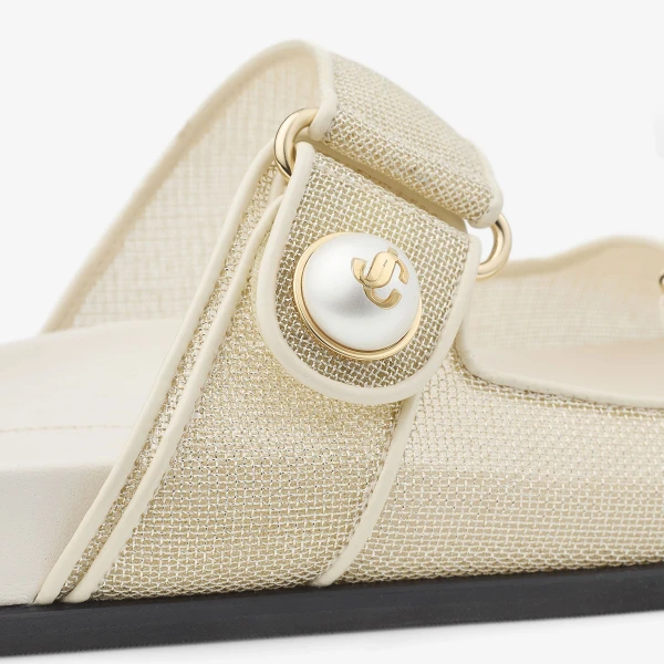 Champagne and Latte Jimmy Choo Fayence Sandal, view 3 | Sandals