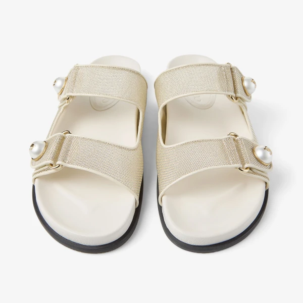 Champagne and Latte Jimmy Choo Fayence Sandal, view 4 | Sandals
