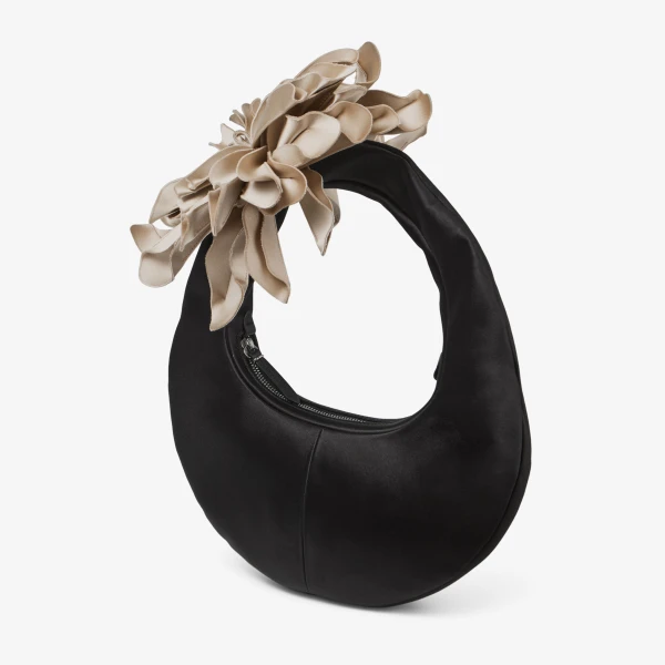 Black, Ecru and Silver Jimmy Choo Flower Hobo, view 2 | Shoulder & Crossbody Bags