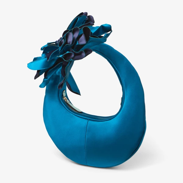 Lagoon, Navy and Light Gold Jimmy Choo Flower Hobo, view 2 | Shoulder & Crossbody Bags