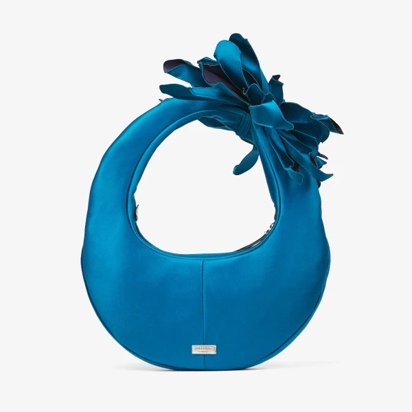 Lagoon, Navy and Light Gold Jimmy Choo Flower Hobo, view 5 | Shoulder & Crossbody Bags