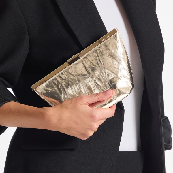 Light Platinum and Light Gold Jimmy Choo Ganache Clutch Bag, view 2 | Clutch Bags