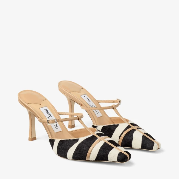 Black and White MIX Jimmy Choo Gloria Mule 85, view 2 | Mules