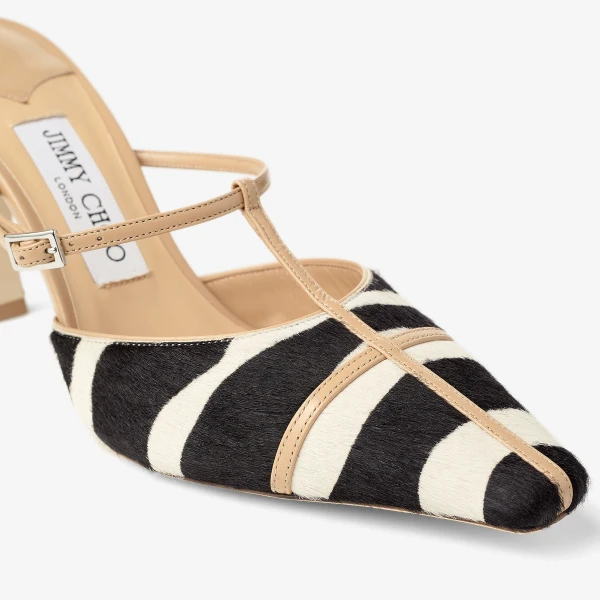 Black and White MIX Jimmy Choo Gloria Mule 85, view 3 | Mules