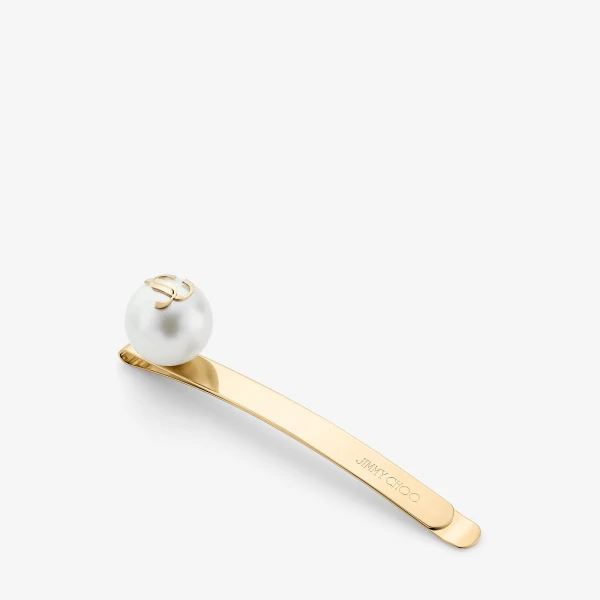 White and Gold Jimmy Choo Hair Slide, view 2 | Hair Accessories
