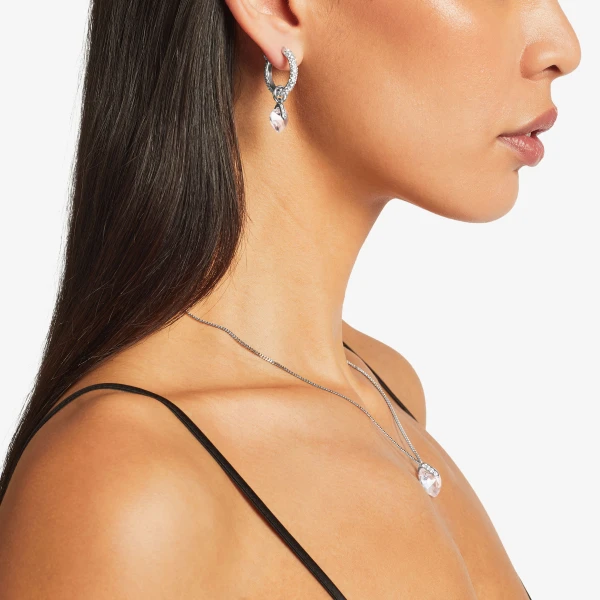 Silver and Crystal Jimmy Choo Heart Hoops, view 2 | Earrings