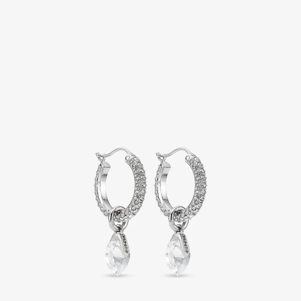 Silver and Crystal Jimmy Choo Heart Hoops, view 3 | Earrings