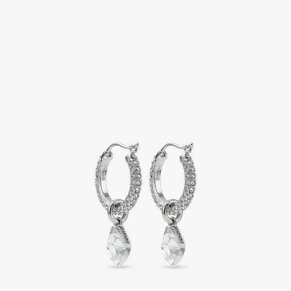 Silver and Crystal Jimmy Choo Heart Hoops, view 6 | Earrings
