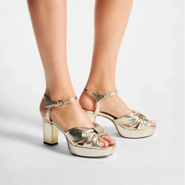 Light Gold Jimmy Choo Heloise 80 Platform Sandals, view 2 | Sandals