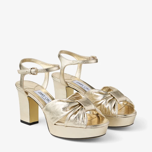 Light Gold Jimmy Choo Heloise 80 Platform Sandals, view 3 | Sandals