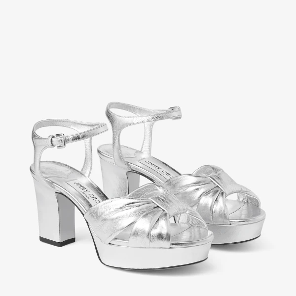 Silver Jimmy Choo Heloise 80 Platform Sandals, view 2 | Sandals