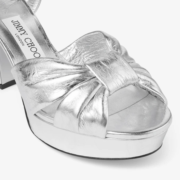 Silver Jimmy Choo Heloise 80 Platform Sandals, view 3 | Sandals