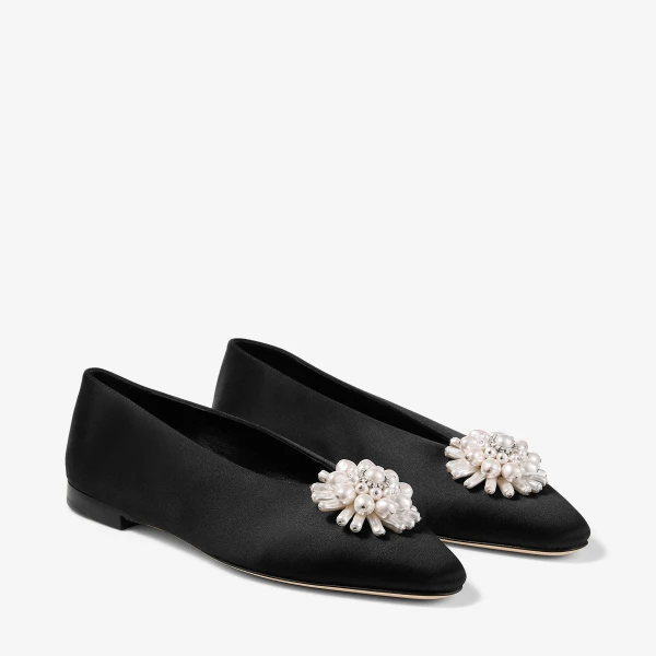 Black, Pearl and Crystal Jimmy Choo Ines Flat, view 4 | Flats