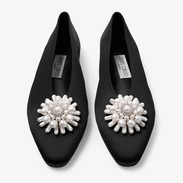 Black, Pearl and Crystal Jimmy Choo Ines Flat, view 6 | Flats