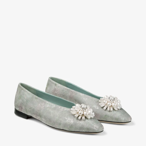 Light Verde, Pearl and Crystal Jimmy Choo Ines Flat, view 4 | Flats