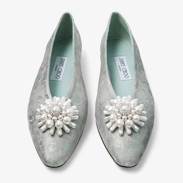 Light Verde, Pearl and Crystal Jimmy Choo Ines Flat, view 6 | Flats