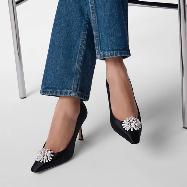Black, Pearl and Crystal Jimmy Choo Ines Pump 85, view 3 | Heels