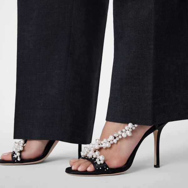 Black, Pearl and Crystal Jimmy Choo Irina 100 Sandals, view 3 | Sandals