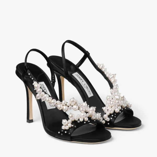 Black, Pearl and Crystal Jimmy Choo Irina 100 Sandals, view 4 | Sandals