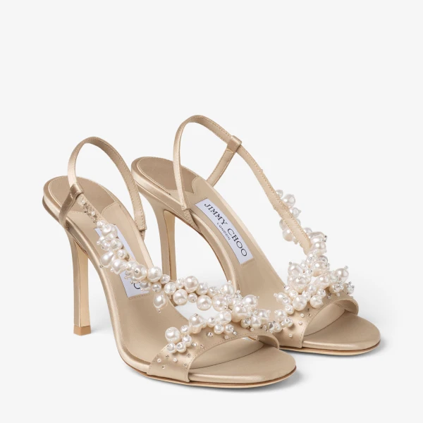 Stone, Pearl and Crystal Jimmy Choo Irina 100 Sandals, view 4 | Sandals