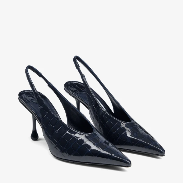 Navy Jimmy Choo Isa 80 Slingbacks, view 3 | Heels