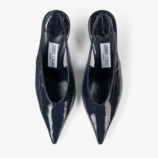 Navy Jimmy Choo Isa 80 Slingbacks, view 5 | Heels
