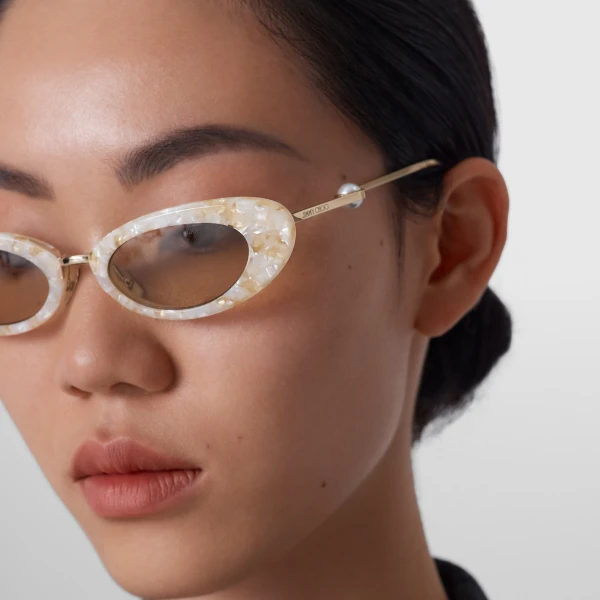 Shiny Mother of Pearl Jimmy Choo Ivey Sunglasses, view 3 | Sunglasses