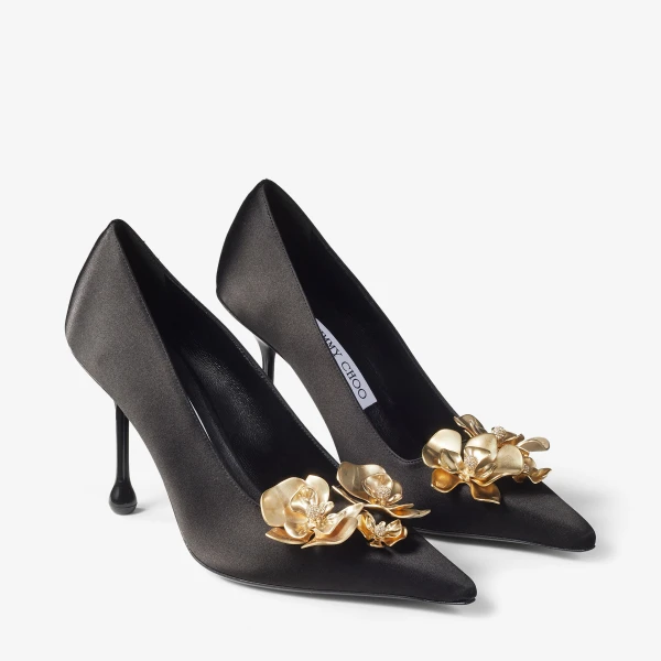 Black and Metal MIX Jimmy Choo Ixia 95 Pumps, view 3 | Heels