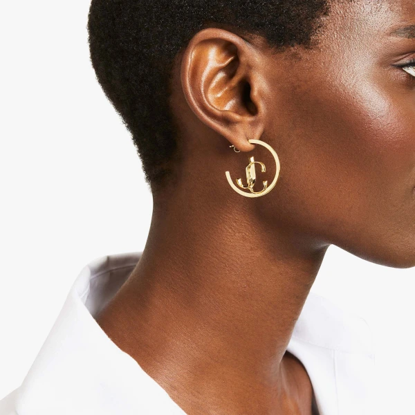 Gold Jimmy Choo JC Monogram Hoops, view 3 | Earrings