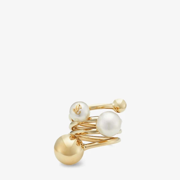 Gold and White Jimmy Choo JC Multi Pearl Ring, view 2 | Rings