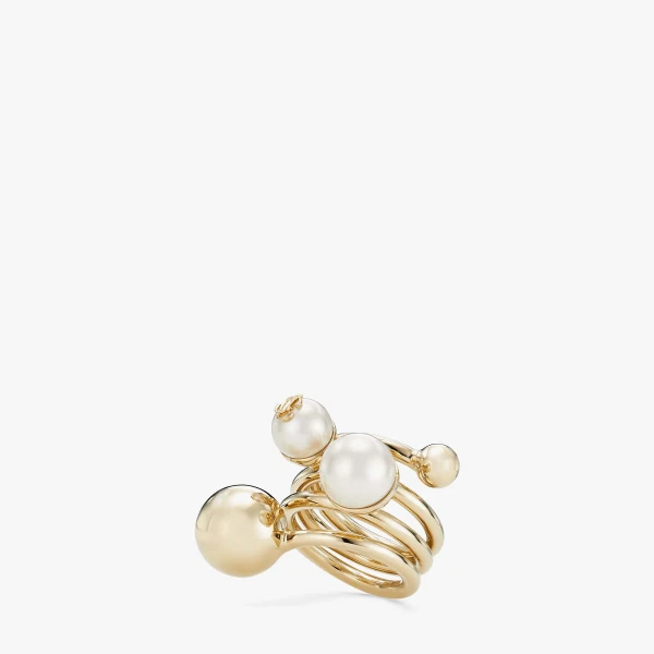 Gold and White Jimmy Choo JC Multi Pearl Ring, view 3 | Rings