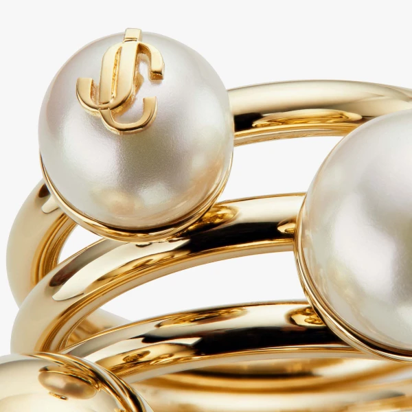 Gold and White Jimmy Choo JC Multi Pearl Ring, view 4 | Rings