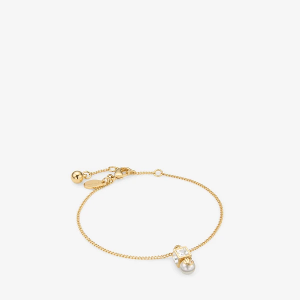 Gold, White and Crystal Jimmy Choo JC Pearl Cube Bracelet, view 2 | Bracelets