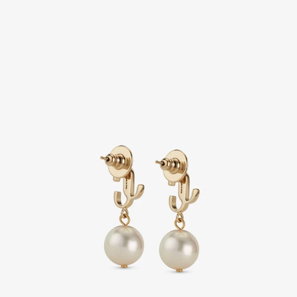 Gold and White Jimmy Choo JC Pearl Earring, view 4 | Earrings