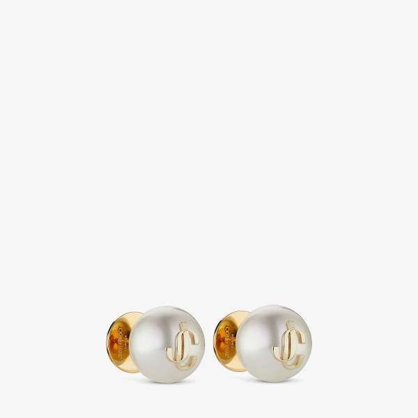 Gold and White Jimmy Choo JC Pearl Studs, view 2 | Earrings