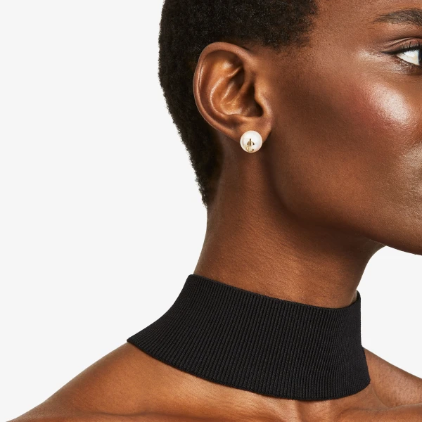 Gold and White Jimmy Choo JC Pearl Studs, view 3 | Earrings